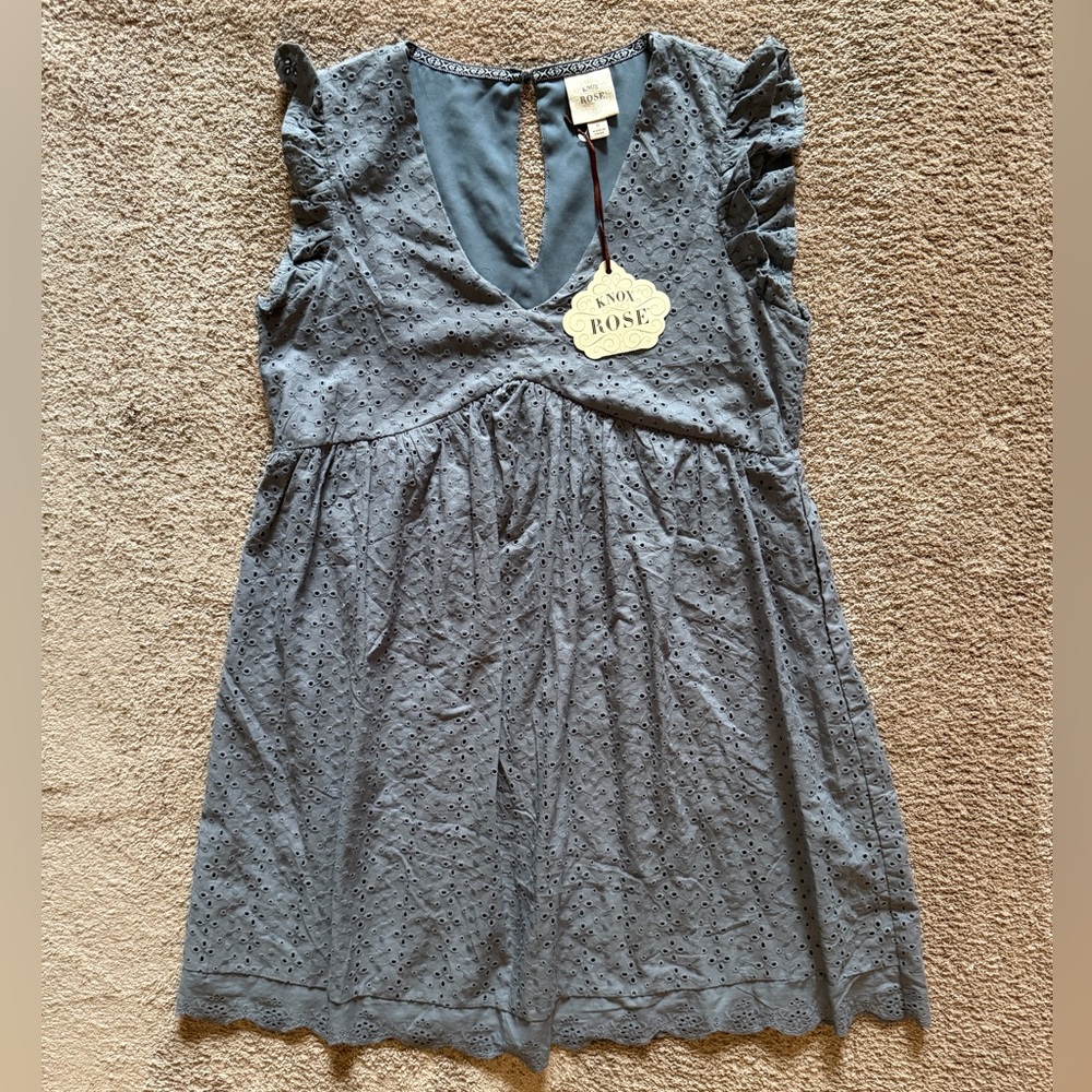 Blue Eyelet Dress with Embroidered Trim